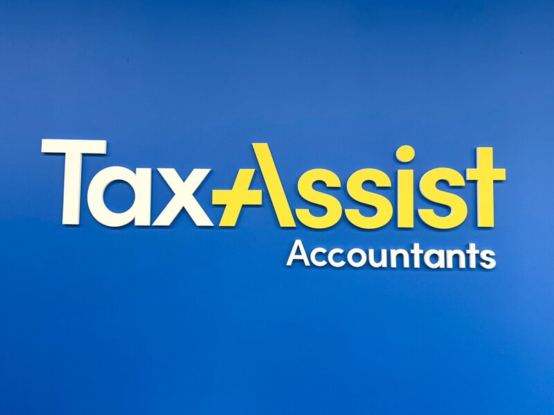 An image of the indoor TaxAssist Accountants channel letters.